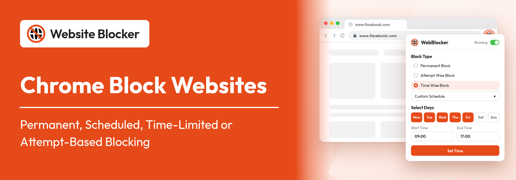 Chrome block websites on a schedule with Website Blocker's Custom Schedule